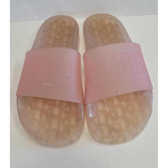 KARL LAGERFELD PARIS KONDO BLUSH PINK Womens Size 8 KARL LOGO POOL SLIDE‎ SANDAL - Picture 1 of 7